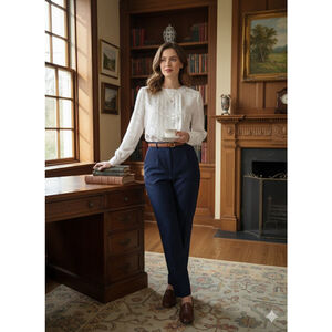 The Villager Liz Claiborne White Jacquard Satin Blouse Medium